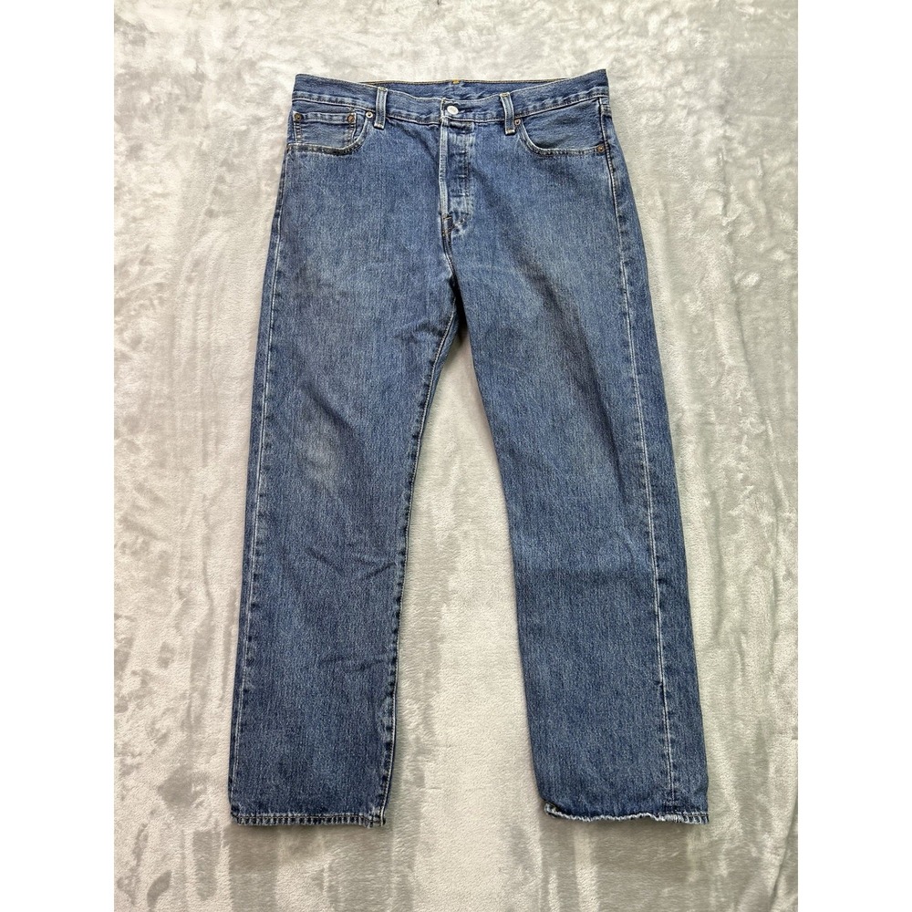 Levis 501 Jeans Mens Sz 35x30 Blue Straight Faded Grunge Denim Mid Rise Work